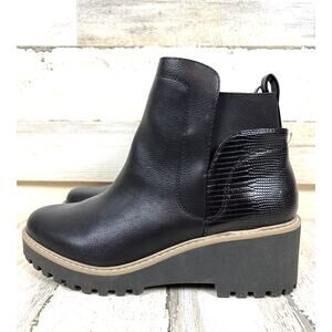 DV Dolce Vita Womens 9 Black Rango Vegan Leather Wedge Platform Ankle Boots